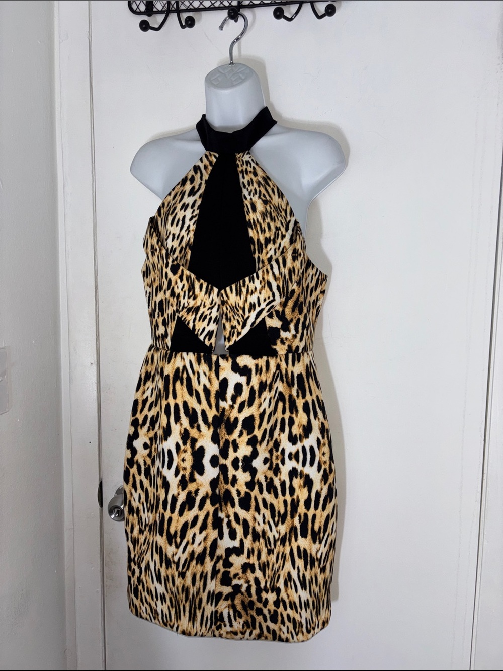 Finders Keepers Leopard Print Halter Mini Dress with Black Trim